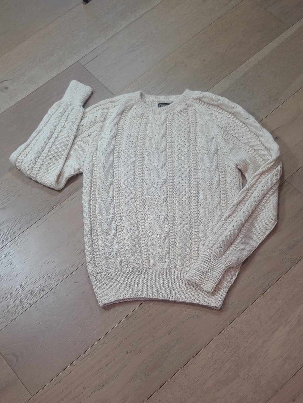 Fisherman Sweater Men's sz M Alpaca Wool Cream Cable Knit Vintage Posh Crewneck